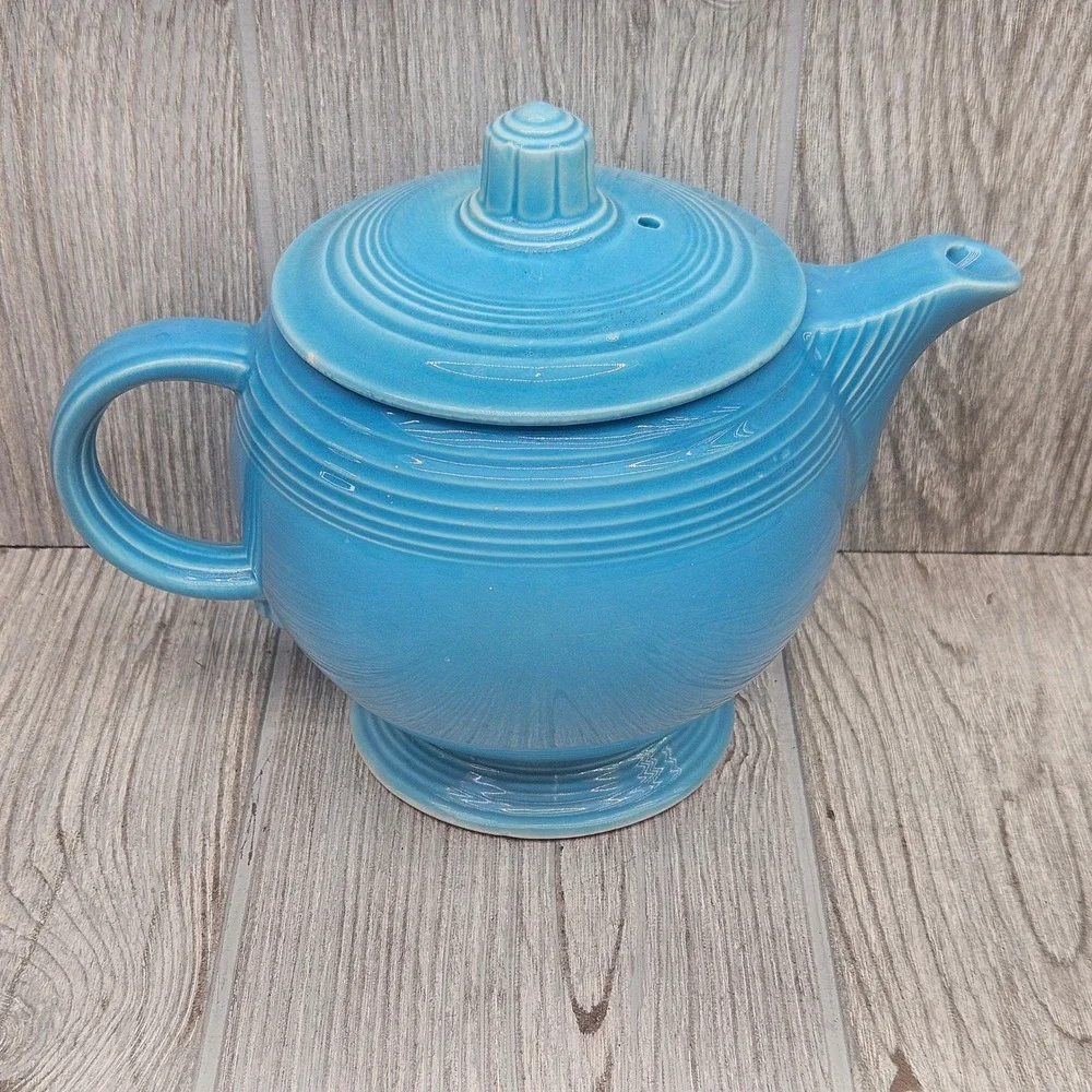 Vintage Fiesta Turquoise Teapot Homer Laughlin HLC Blue Art Deco Chipped